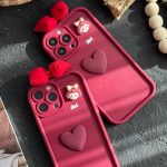 قاب موبایل ( آیفون ) دختر آلبالویی پاپیونی قلب برجسته - تصویر 3