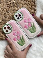 قاب موبایل آیفون گل لاله برجسته تولیپ صورتی - تصویر 4