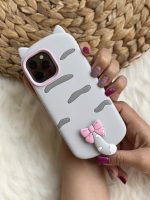 قاب موبایل آیفون گربه سیلیکونی دم پاپیون دار - تصویر 4