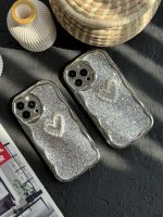 قاب موبایل آیفون پولکی نقره ای قلب مروارید برجسته - تصویر 4