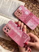 قاب موبایل آیفون سری لبخند صورتی چهارخونه محافظ لنزدار - تصویر 5