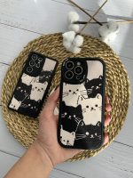 قاب موبایل آیفون گربه های کیوت سیاه و سفید محافظ لنزدار - تصویر 3