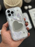 قاب موبایل آیفون آیینه قلبی پروانه برجسته - تصویر 4