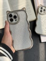 قاب موبایل آیفون گربه شاینی نقره ای گوش برجسته - تصویر 5