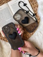 قاب موبایل آیفون تک قلب مشکی دودی + بندست قلبی ( 3004 ) - تصویر 10