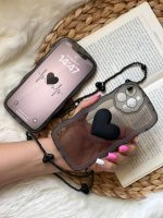 قاب موبایل آیفون تک قلب مشکی دودی + بندست قلبی ( 3004 ) - تصویر 7