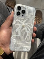 قاب موبایل آیفون بونات پاپیون شاینی نقره ای تک مروارید - تصویر 7