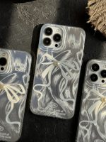 قاب موبایل آیفون بونات پاپیون شاینی نقره ای تک مروارید - تصویر 2