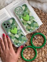 قاب موبایل آیفون تک دل حصیری سبز حلقه دار محافظ لنزدار - تصویر 4
