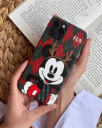 قاب موبایل آیفون میکی موس فان شاخدار چهارخونه سبز و زرشکی محافظ لنزدار - تصویر 4