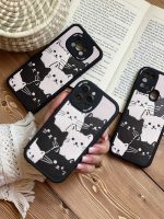 قاب موبایل آیفون گربه های کیوت سیاه و سفید محافظ لنزدار - تصویر 13