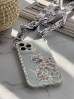 قاب موبایل آیفون خرس بهاری گوش دار پشت بیرنگ + بند آویز بلند - تصویر 7