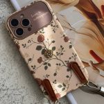 قاب موبایل ( آیفون ) گل رز فلورا قهوه ای + بندست چرمی - تصویر 4