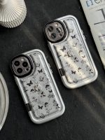 قاب موبایل آیفون پروانه و گل ریز نقره ای - تصویر 2