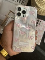 قاب موبایل آیفون پاپیون شاینی صورتی نگین برجسته - تصویر 5