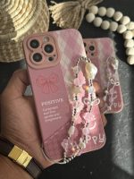 قاب موبایل آیفون پاپیون لبخند چهارخونه صورتی بندست ( بدون بند ) - تصویر 4