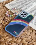 قاب موبایل آیفون آسمان آبی و رنگین کمان هلوگرامی + آویز خرسی - تصویر 4