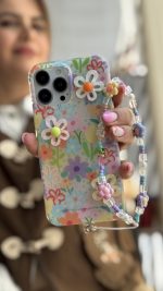 قاب موبایل ( آیفون ) گل بابونه رنگی رنگی برجسته + بندست - تصویر 4