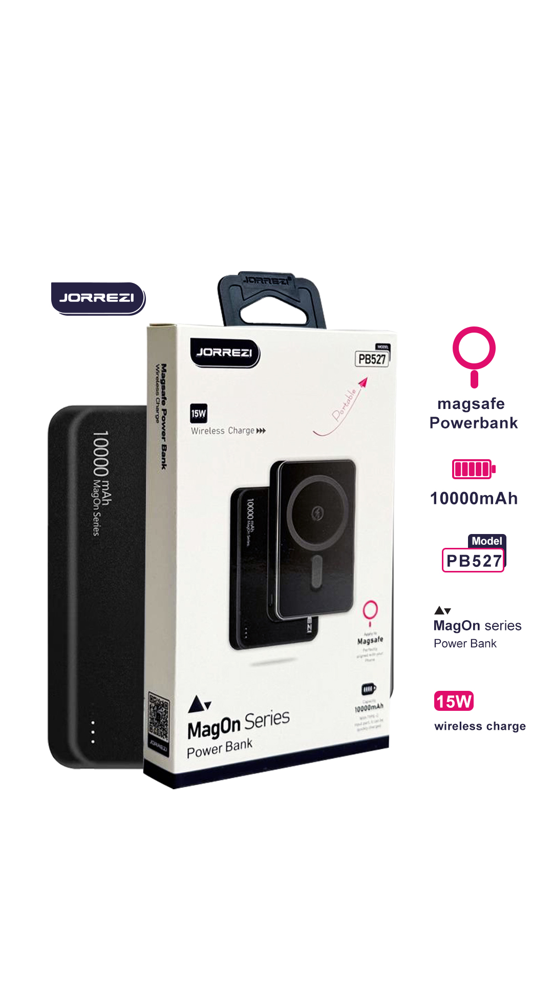 96cbc8.jpeg پاور بانک 10 هزار MagOn Series برند JORREZI (کدB9016) - تصویر 1