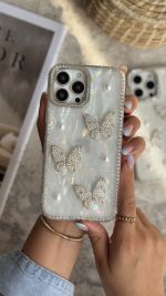 قاب موبایل آیفون سه پروانه دور نگین - تصویر 4