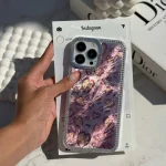 قاب آیفون پلنگی قلبی نگین دار صورتی - تصویر 3